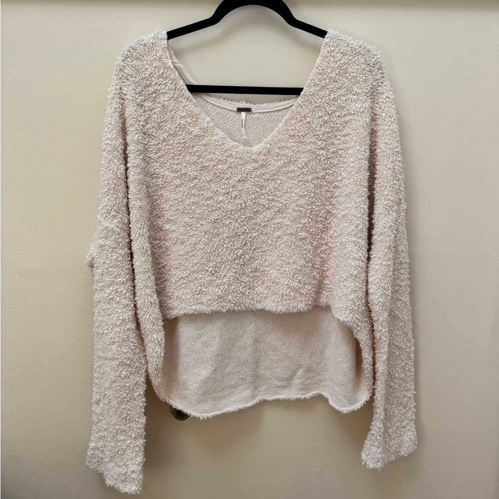 Free People Cream Textured Knit Sweater